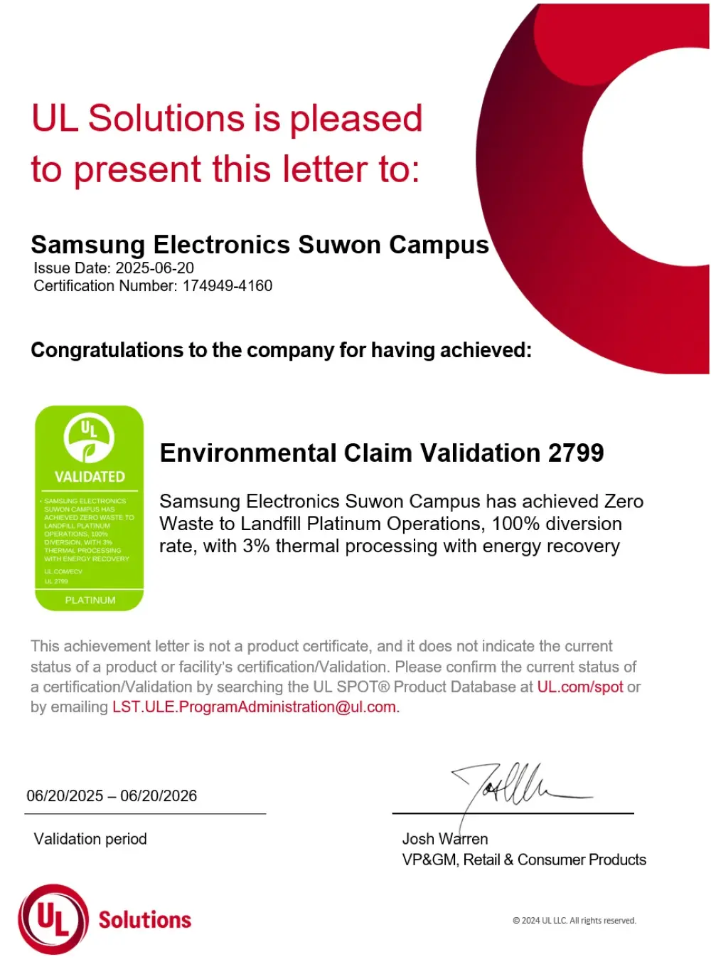 Samsung Electronics Achieves UL Solutions’ ‘Zero Waste to Landfill’ Platinum Designation (1)