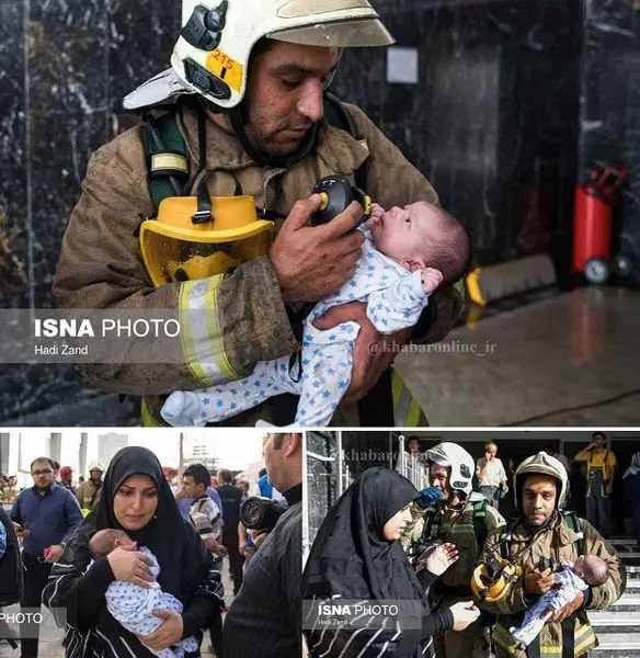 نجات یک نوزاد از آتش سوزی برجی در تهران +عکس