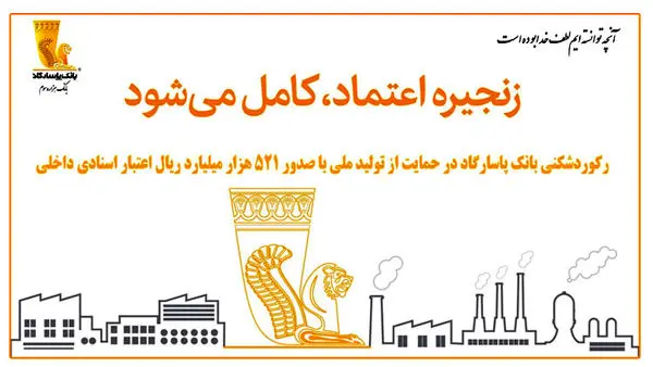 رکوردشکنی بانک پاسارگاد در حمایت از تولید ملی با صدور ۵۲۱ هزار میلیارد ریال اعتبار اسنادی داخلی