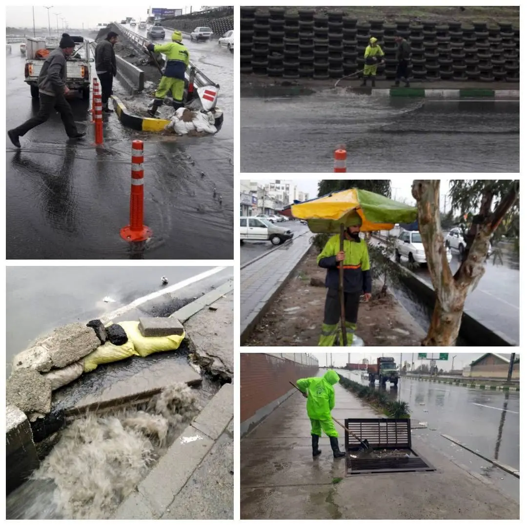 استقرار نیروهای خدمات شهری و آتش نشانی در ۱۰ نقطه آب‌گیر منطقه ۲۱