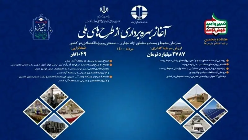 بهره برداری از طرح های ملی سازمان محیط زیست و مناطق آزاد تجاری 

