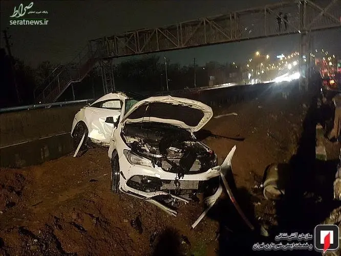 مچاله شدن بنز در برخورد با گاردریل بلوار ارتش تهران+عکس