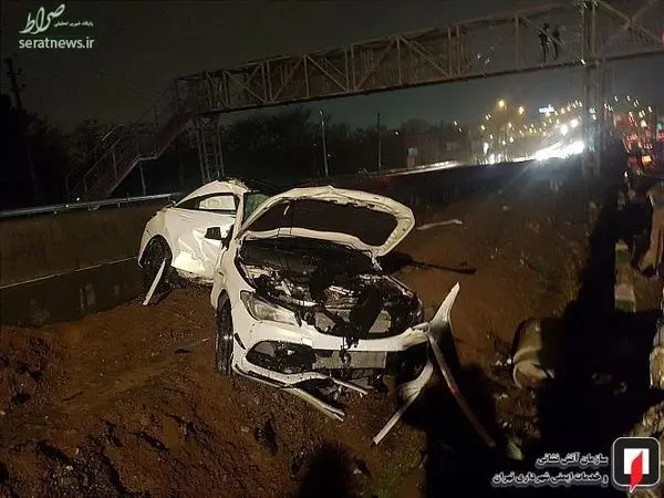 مچاله شدن بنز در برخورد با گاردریل بلوار ارتش تهران+عکس