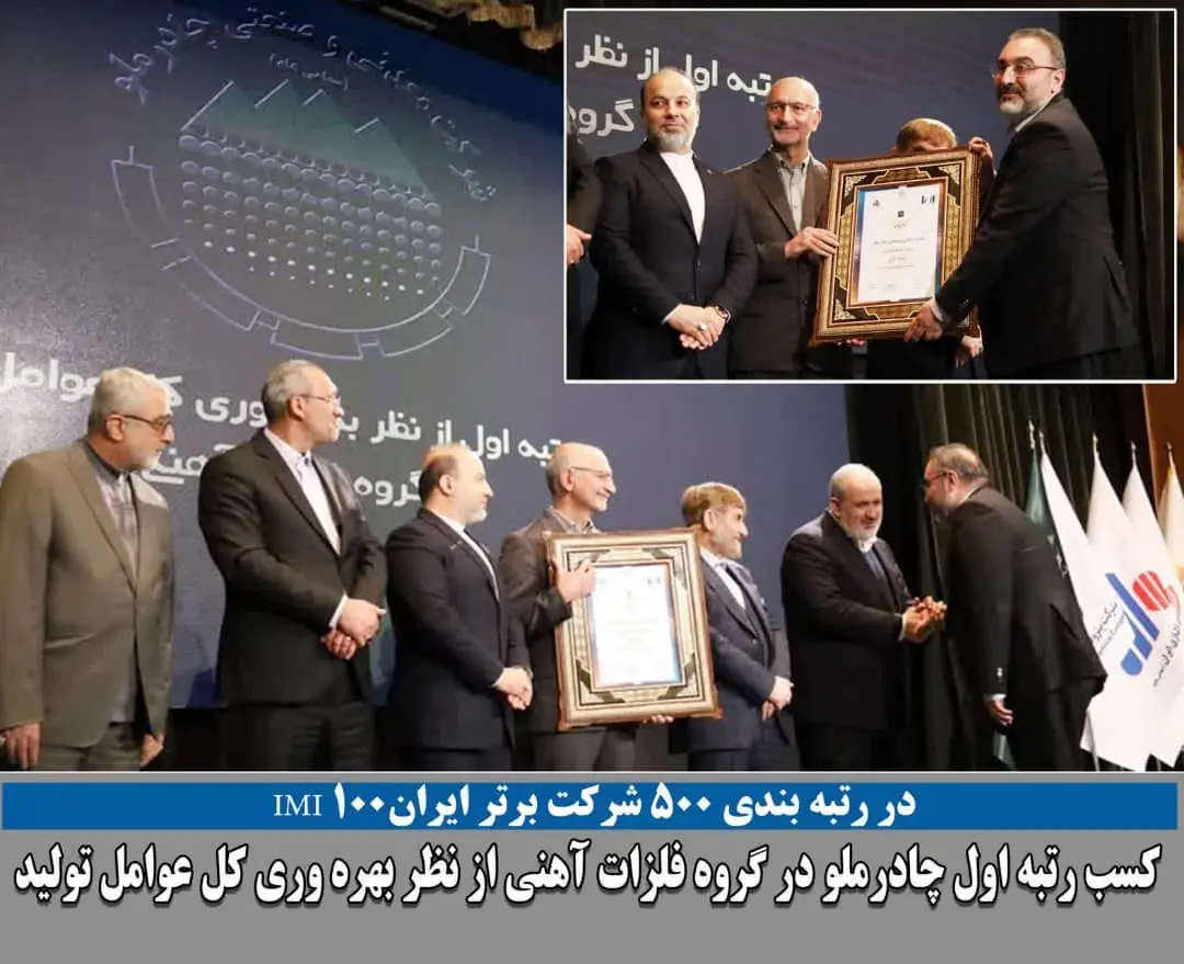 کسب رتبه اول شرکت معدنی و صنعتی چادرملودر گروه فلزات آهنی از نظر بهره وری کل عوامل تولید    

