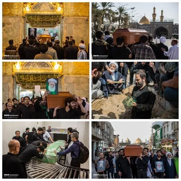 خاکسپاری آیت الله مرتضی تهرانی در کربلا معلی +عکس