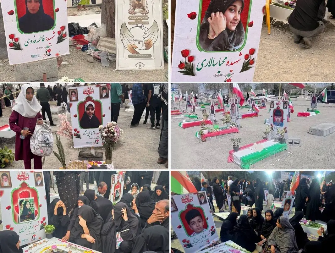 نصب تمثال شهدای مدرسه شجره طیبه میناب در گلزار شهدای این شهر با اقدام‌ بنیاد شهید و بیمه دی 