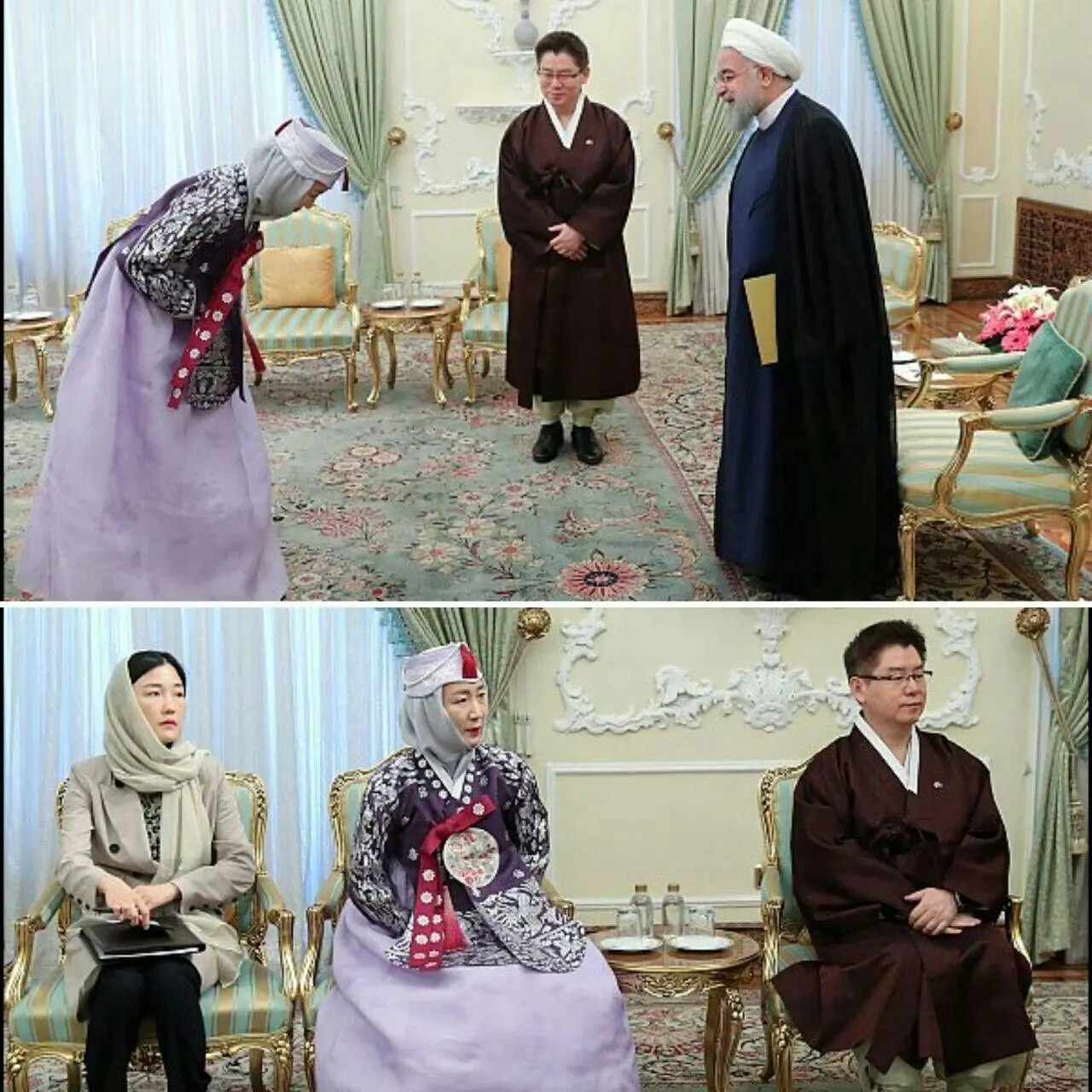 پوشش جالب سفیر کره جنوبی و همسرش در کنار روحانی+عکس