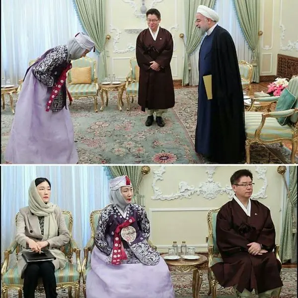 پوشش جالب سفیر کره جنوبی و همسرش در کنار روحانی+عکس