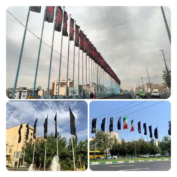 سیاه پوشی معابر اصلی منطقه۸ در ایام سوگواری شهادت دخت نبیاکرم(ص)