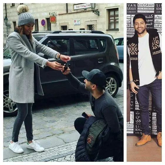 تیپ و ظاهر عجیب و غیر معمولی خواننده مشهور و همسرش در خارج از ایران+عکس
