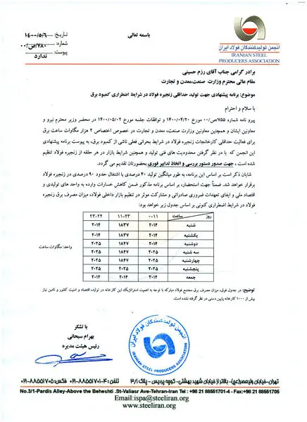 تولید ۴۰ درصدی فولاد فقط با ۲ هزار مگاوات ساعت برق