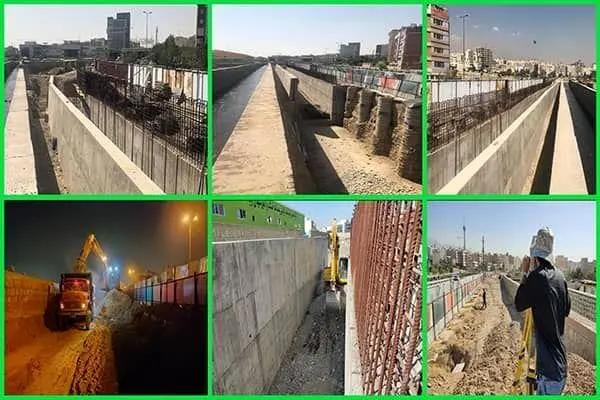عملیات رفع گلوگاه های سیلابی کانال سیل برگردان غرب در محل تقاطع با پل شهید آریافر و پل نصر

