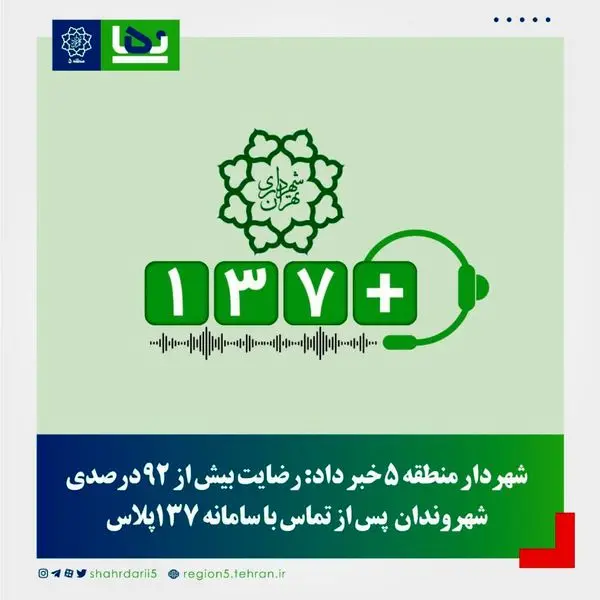 رضایت بیش از ۹۲ درصدی شهروندان پس از تماس با سامانه ۱۳۷پلاس