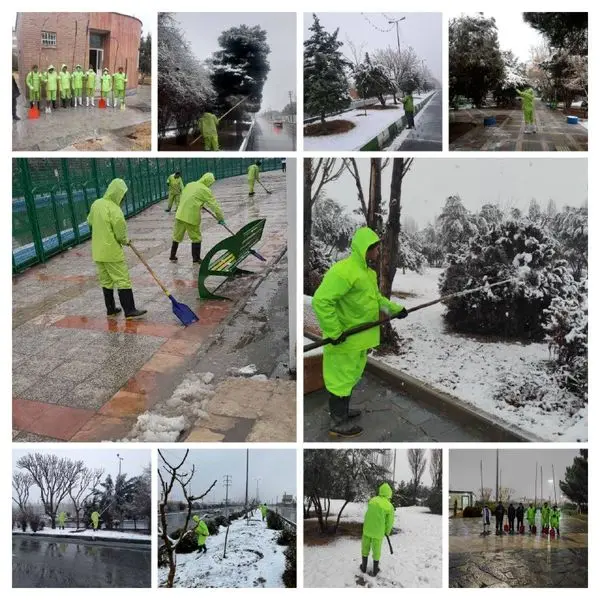 اجرای عملیات برف روبی معابر و بوستان های منطقه ۲۱ 