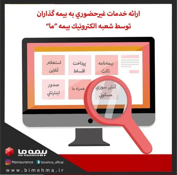 ارائه خدمات غیر حضوری به بیمه گذاران توسط شعبه الکترونیک بیمه “ما “

