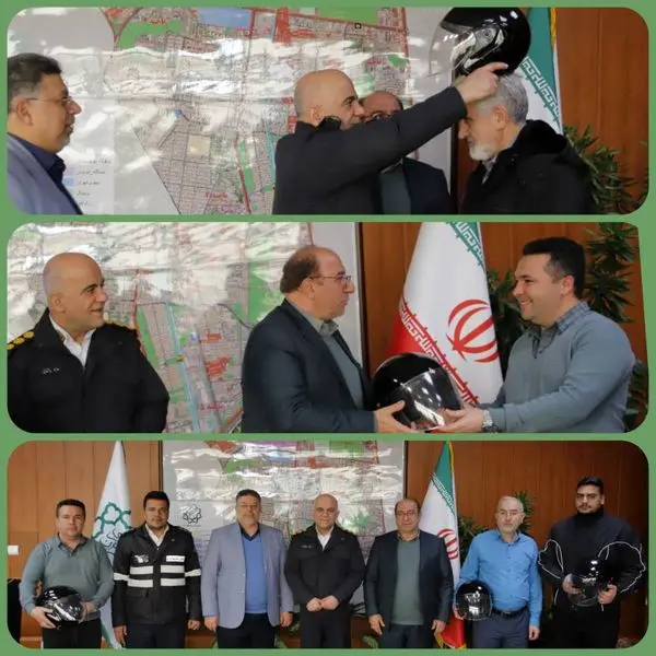 توزیع کلاه ایمنی بین موتورسواران منطقه ۱۶ با حضور مسئولان شهری و پلیس راهور