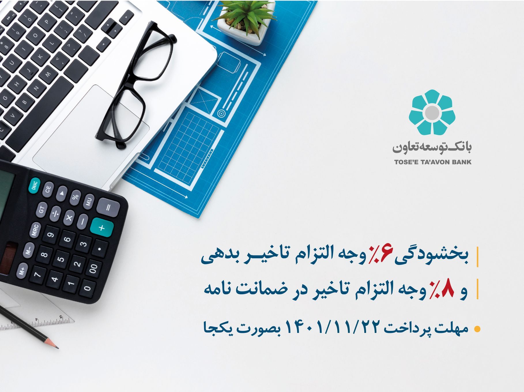 اجرای طرح بخشودگی جریمه تاخیر در بانک توسعه تعاون


