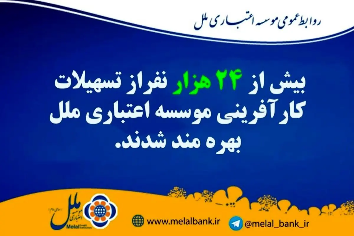 بیش از ۲۴ هزار نفر از وام کارآفرینی موسسه اعتباری ملل بهره مند شدند