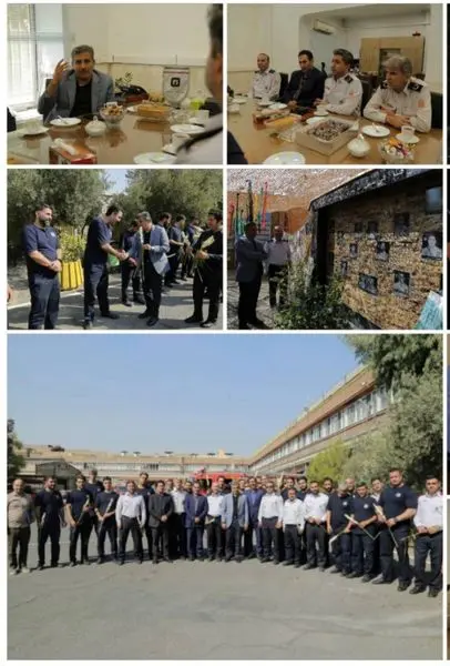 اهدای گل به یادمان شهدای آتش نشان و تجلیل از آتش نشانان