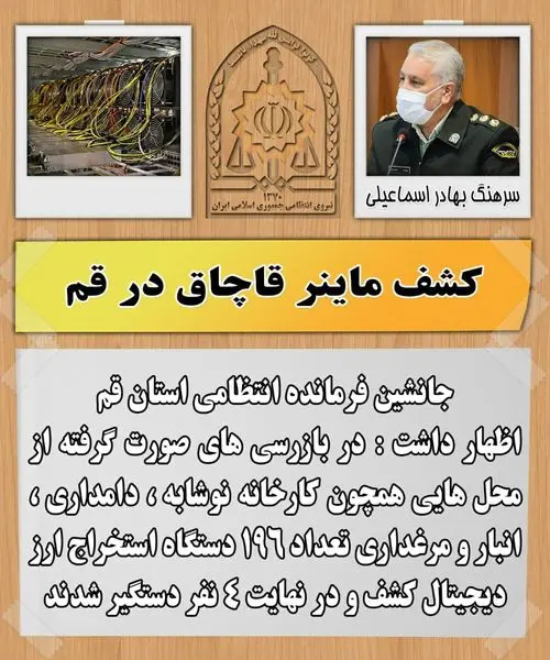 کشف 196 دستگاه ماینر قاچاق در قم 

