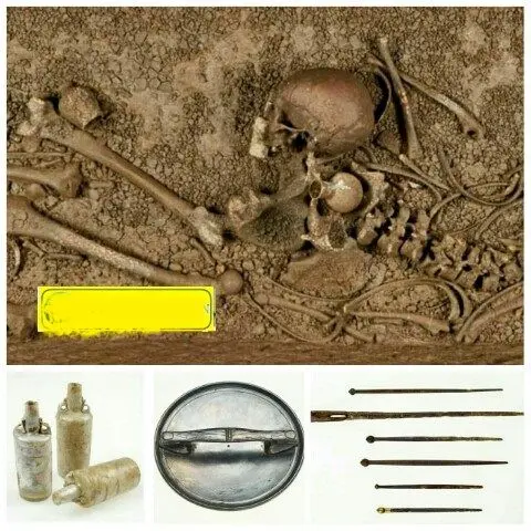 وسایل جالبی که با یک اسکلت قدیمی دفن شده است+عکس
