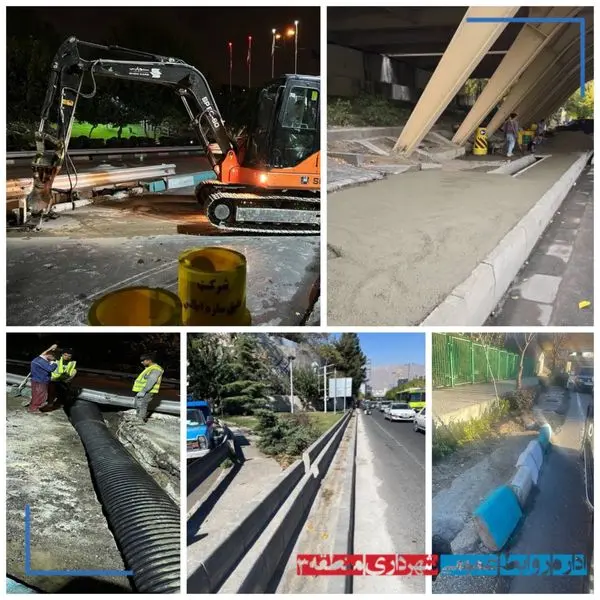 اجرای طرح بازگشایی نهرها و تعویض جداول فرسوده در بزرگراه شهید مدرس