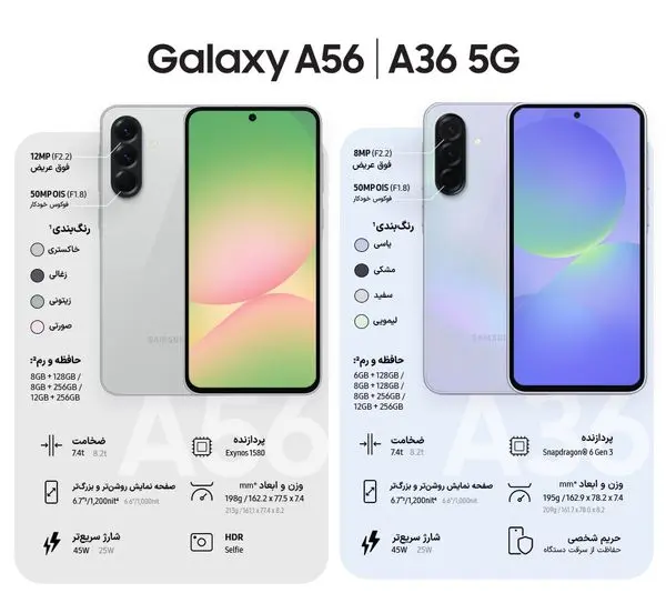 آشنایی با قابلیتهای برجسته گوشیهای جدید Galaxy A56 و Galaxy A36 سامسونگ