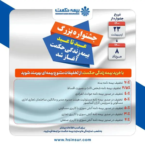 جشنواره بیمه های زندگی" عید " تا "عید " بیمه حکمت آغاز شد