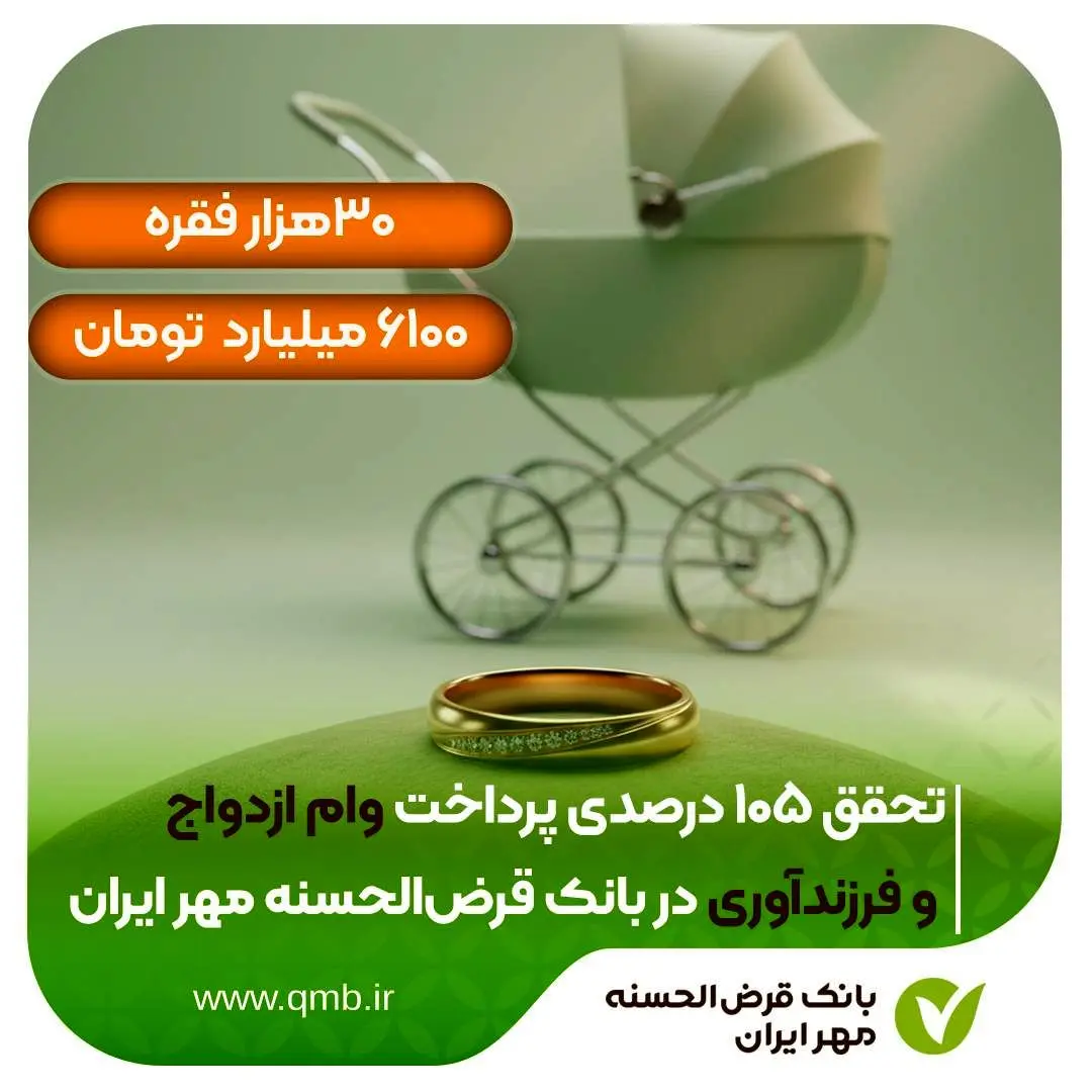 تحقق ۱۰۵ درصدی پرداخت وام ازدواج و فرزندآوری در بانک قرض‌الحسنه مهر ایران
