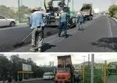 عملیات زیرسازی و ترمیم شکستگی آسفالت در سه راهی خمین