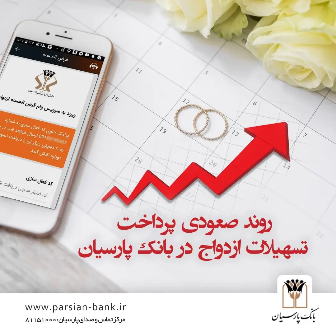 روند صعودی پرداخت تسهیلات ازدواج در بانک پارسیان