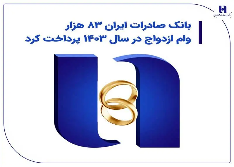 بانک صادرات ایران 83 هزار وام ازدواج در سال 1403 پرداخت کرد

