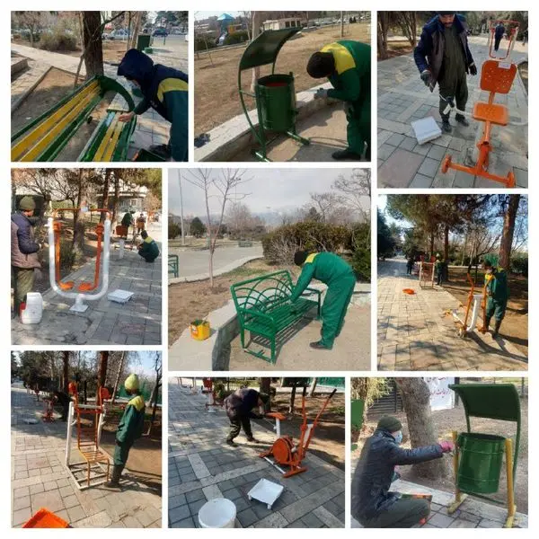 رنگ آمیزی ۱۱۰ دستگاه مبلمان و المان در بوستان های منطقه ۲۱