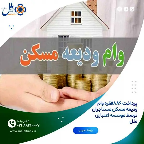 پرداخت ۸۸۶ فقره وام ودیعه مسکن مستاجران توسط موسسه اعتباری ملل

