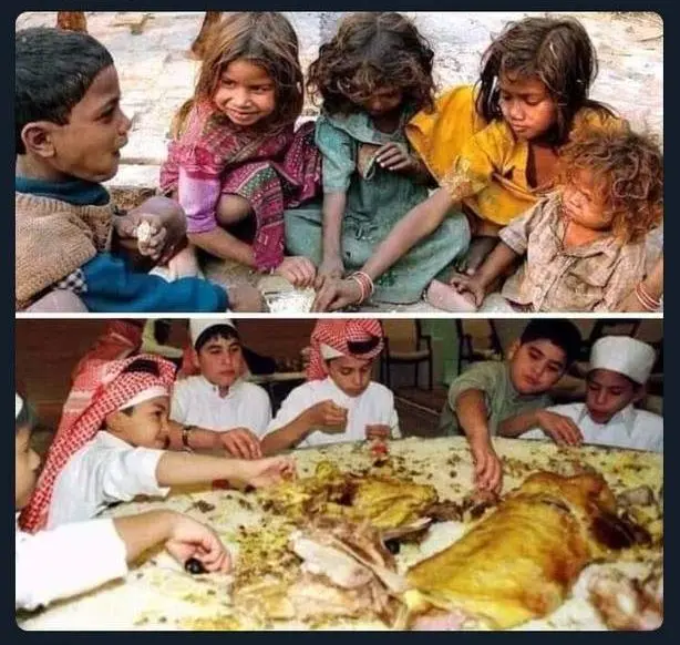 تفاوت غذا خوردن کودکان یمنی با کودکان سعودی+عکس