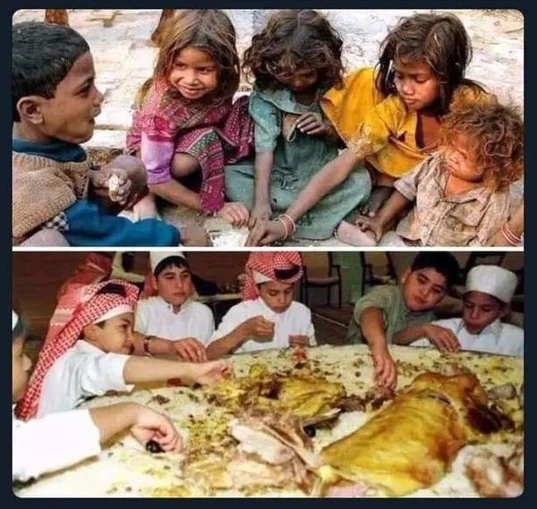 تفاوت غذا خوردن کودکان یمنی با کودکان سعودی+عکس