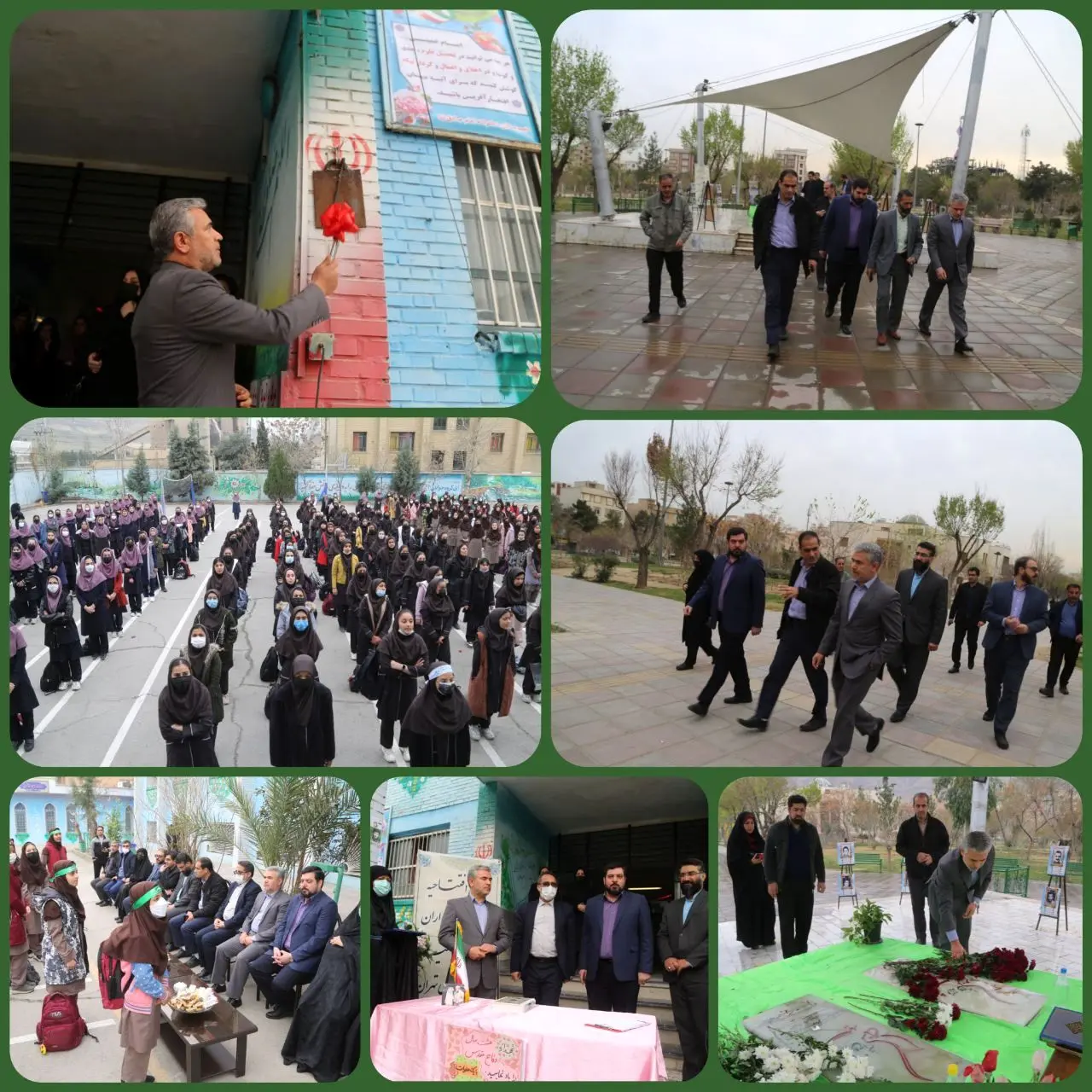  نواختن زنگ شهدا در مدارس و غبارروبیِ مقبره الشهدای محلات منطقه 