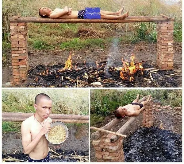 بیماری که خود را کباب کرد+عکس