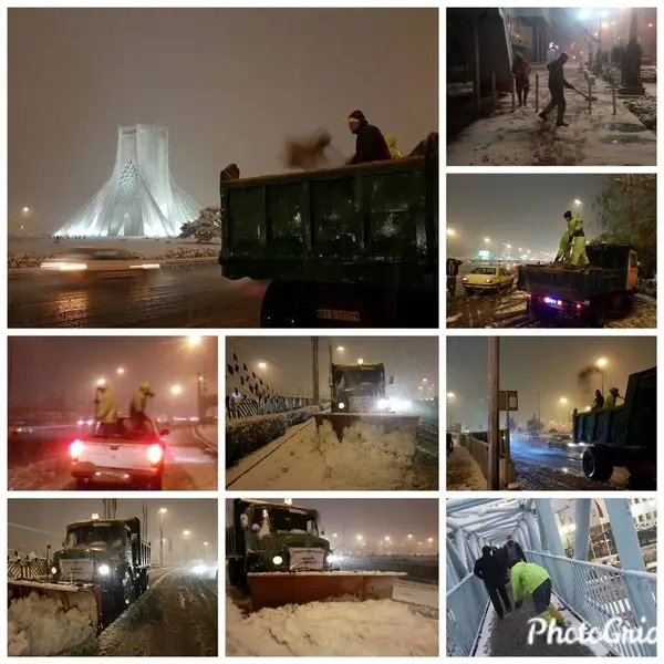 نمک پاشی معابر لغزنده توسط نیروهای اجرایی در پهنه غربی پایتخت