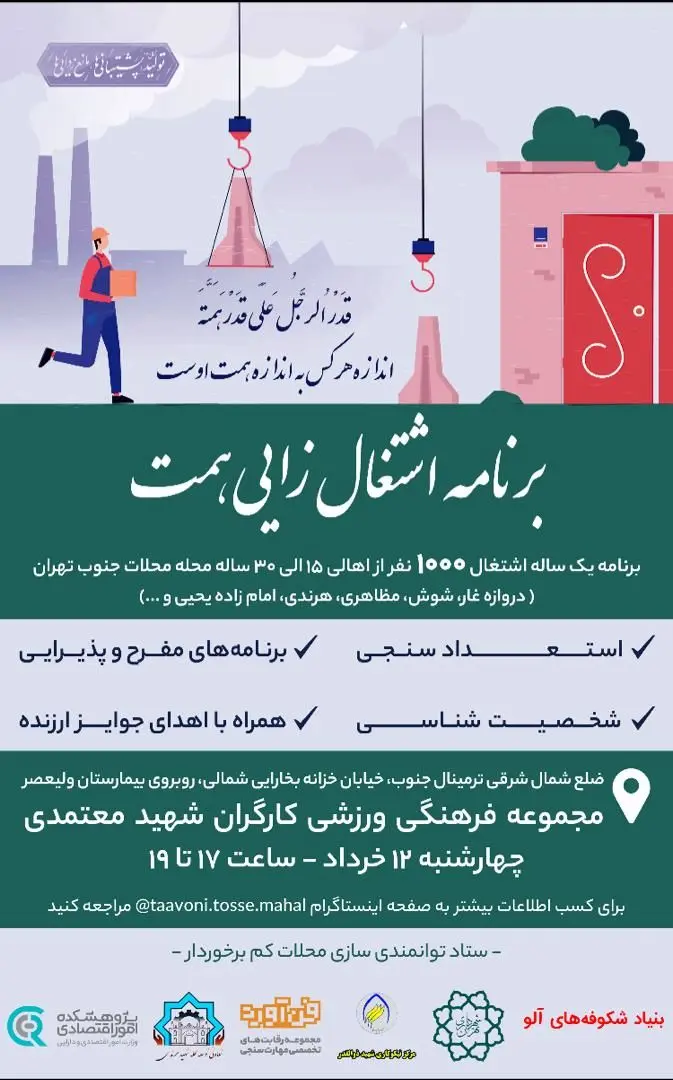 جذب 1000 نفر از اهالی 15 تا 30 ساله محلات جنوب تهران 

