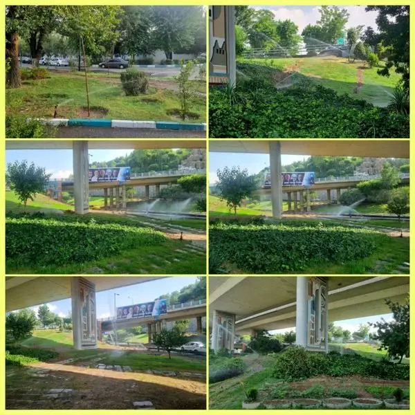 اجرای شبکه آبیاری بارانی درمحدوده بزرگراه شهید مدرس منطقه۶ تهران