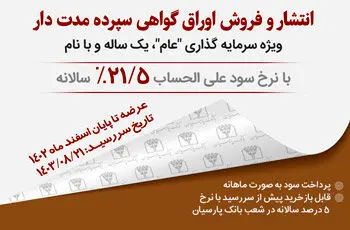 فروش اوراق گواهی سپرده بانک پارسیان از طریق سامانه سیما

