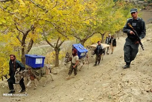 حمل صندوق‌های رای با الاغ! /عکس
