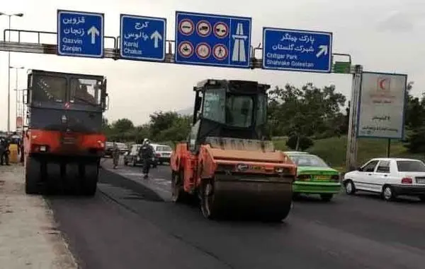 عملیات بهسازی روکش آسفالت در مسیرهای تندروی آزادراه تهران- کرج